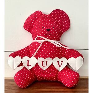 Vintage Handmade Plush Red Polka Dot Teddy Bear -  LOVE - Valentines Day Bear
